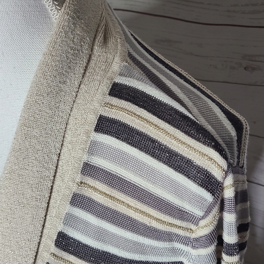 Whbm Grey & Gold Striped Open Front Cardigan - image 7